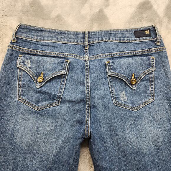 Simply Vera Vera Wang Jeans Womens 12 Blue Distressed Crop Straight Leg Stretch - Picture 4 of 14